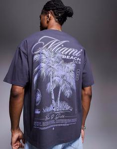 Футболка ASOS DESIGN oversize с изображением пальмы в угольном цвете