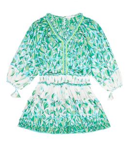 Многоярусное платье с принтом Ариэль Poupette St Barth Kids, Green Petale