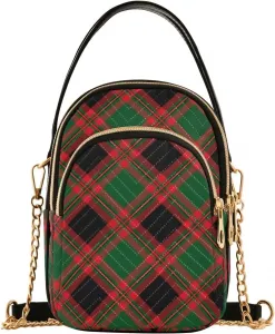 Маленькая стеганая сумка через плечо в красно-зелено-черную клетку для женщин