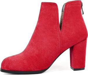 Женские ботильоны Joseywade, высокие ботильоны на толстом каблуке, с круглым носком, короткие ботинки на высоком каблуке с задней молнией и мехом, каблук 3,5 дюйма, Suede Red