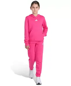 Большие девочки 8-16 двухсоставной комплект с длинным рукавом флисовая худи с маленьким логотипом и джоггеры Adidas, розовый