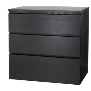 Комод с 3 ящиками MALM IKEA, 80x78 см, черный