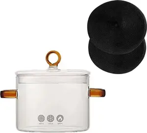 Стеклянная кастрюля с крышкой, двойной ручкой, 2 кольца для салфеток, 1,5 л (набор из 3 предметов) Zimtky