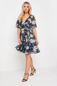 Платье миди с запахом и цветочным принтом из сетки Pixiegirl Petite, синий