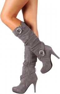 Женские зимние ботильоны на шпильке с высокими каблуками, модные мягкие замшевые ботинки с сборкой, с круглым носком, на платформе, без застежки LZXBZAI, Grey