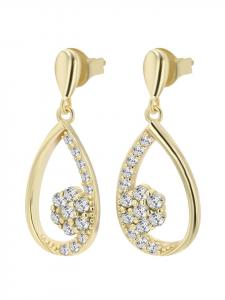 Adeliás Женские серьги-гвоздики из серебра 925 пробы с фианитами в золотой оправе