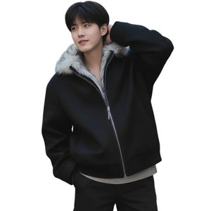 X1617 Пуховик Unisex Black с меховым воротником утепленный