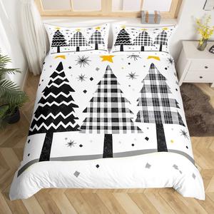 Erosebridal Комплект постельного белья с новогодней тематикой в черно-белую клетку, Black