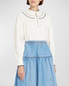 Топ из вышитого поплина Lenie цвета слоновой кости ENDLESS BLU.