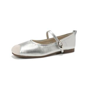 QITUMAUL Мэри Джейн туфли женские серебристые, цвет Silver[Heel Height 1cm]