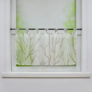 Штора Cafe с петлями, короткая кухонная штора, вуаль, бистро, с узором из ветвей, бежевый, 60 x 140 см (В x Ш) Joyswahl