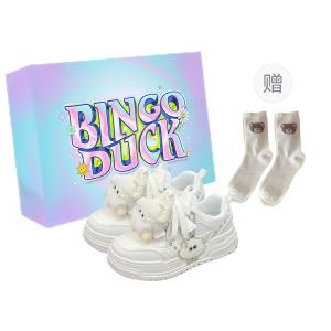 BINGO DUCK Женские белые скейтерские кроссовки с подарком в виде носков и эксклюзивной коробкой, цвет White+Gift Socks+Exclusive Shoe Box