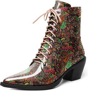 Женские ботильоны Joseywade с низким голенищем, заостренным носком, каблуком средней высоты, на шнуровке и с молнией, каблук 2,5 дюйма, прогулочные и нарядные туфли, Patent Flower Red