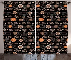 Шторы ABAKUHAUS Tribal Rustic, необычные форматы этнического дизайна, универсальные ленточные шторы для гостиной с петлями и крючками, 280 x 225 см, оранжевый и темно-серый Abakuhaus