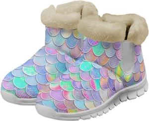 Женские зимние мини-ботинки Biyejit с утеплителем из меха, теплые снегоступы, удобные ботинки на низком ходу, легкие, без шнуровки, Colorful Scales