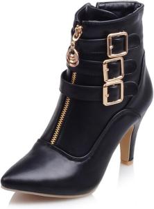 Женские кожаные ботильоны с заостренным носком, ремешком и пряжкой, сексуальные с невысоким каблуком, молнией, высокими каблуками, короткие ботинки, модные ботинки под платье и джинсы Zeberfi, Black