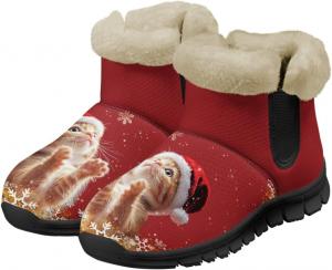 Женские зимние ботинки UNICEU, рождественские ботинки с теплой подкладкой из искусственного меха, удобные ботильоны для дома и улицы, Love Cat Red Xams Snowflake