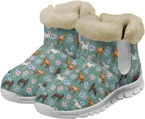 Зимние женские ботинки JoyLamoria Bee Daisy с принтом, утепленные мехом, противоскользящие, модные прогулочные ботиночки для женщин и девушек, утепленные уличные пушистые легкие ботинки, Horse And Flower