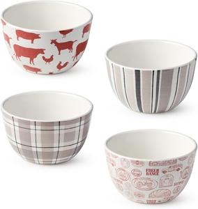 Certified International Vintage Farm чаши для мороженого 710 мл, набор 4 шт, 13,3x7,6 см, дизайн с фермерскими животными и клеткой, деревенский шарм, прочные и универсальные, идеально для мороженого, закусок, супов и хлопьев