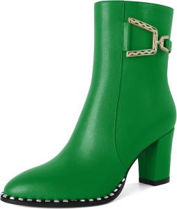 Younton Женские ботильоны на массивном каблуке, модные ботинки с бусинами, боковая молния, округлый носок, подходящие для работы, официального стиля, с 3-дюймовым каблуком, стильные и трендовые ботильоны