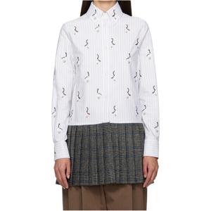 Рубашка в полоску с плиссированным подолом THOM BROWNE, белый