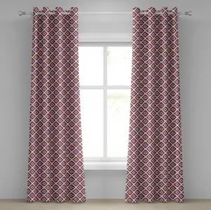 Геометрическая штора на люверсах ABAKUHAUS, треугольный квадратный мозаичный бесшовный узор, декоративная двухпанельная штора, 280 см x 245 см, цвет сливовый бархатцы белый Abakuhaus