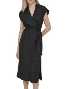 Платье-рубашка миди без рукавов с фактурным принтом DKNY, черный