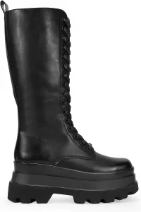 Ботинки BOSANOVA из веганской кожи на двойной платформе с рифленой подошвой, высоким голенищем, шнуровкой и молнией, Black
