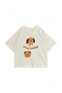 Детская хлопковая футболка с изображением собачки Mini Rodini, белый