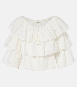 Топ из хлопка с ярусами и вышивкой ришелье Rixo, слоновая кость