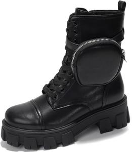 Женские боевые ботинки Cape Robbin - ботильоны на щиколотку с боковой молнией, карманом, массивной подошвой и шнуровкой (Monalisa), Black