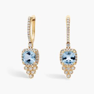 Серьги-подвески с аквамарином огранки «кушон» и бриллиантами из 14-каратного желтого золота Blue Nile