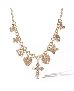 Текстурированное золотистое ожерелье с подвеской в виде креста и сердца Jessica Simpson, gold