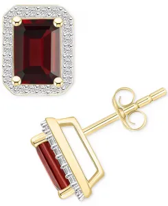 Квадратные серьги-гвоздики с ореолом из 10-каратного золота (также с другими драгоценными камнями) с цитрином (2 карата) и выращенным в лаборатории белым сапфиром (1/4 карата) Macy'S, garnet