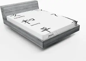 Простыня на резинке из бамбука ABAKUHAUS с изображением китайских символов спокойствия, гармонии и мира с бамбуковым узором, 150 x 190 см, белая и черная Abakuhaus