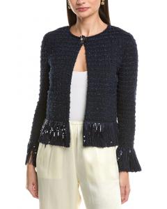 Куртка Oscar de la Renta Tweed Fringe Wool-Blend Oscar De La Renta, синий