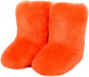 Женские ботинки из искусственного меха до середины икры с пушистой подкладкой, плоской подошвой, теплые зимние ботинки для улицы и дома ACE SHOCK, Pure Orange