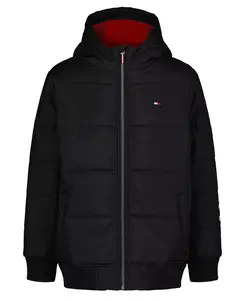 Куртка-бомбер Hilfiger с логотипом и молнией спереди для больших мальчиков Tommy Hilfiger, черный