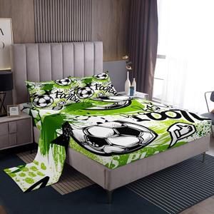 Erosebridal Комплект постельного белья Hippie Football для подростков, футбольный принт, абстрактный спортивный дизайн в граффити стиле, зеленый и белый, Green White Black