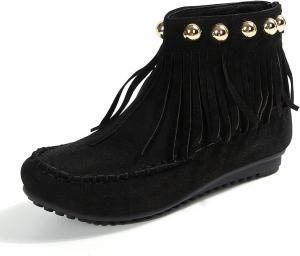 Generic Женские мокасины с бахромой, ботильоны на щиколотке, ретро, замшевые с кисточками, декорированные заклепками, мокасины, обувь с нескользящей подошвой, на плоском каблуке, осенне-зимние повседневные модные ботильоны с молнией