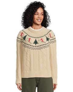 Женский свитер L.L.Bean Signature Cotton Fisherman Crewneck Novelty, Sailcloth Skier Fair Isle