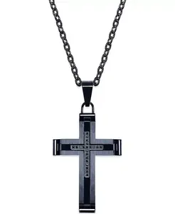 Мужской кулон-крест с черными бриллиантами из нержавеющей стали с черным ионным покрытием Macy's