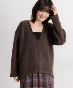 Пуловер с V-образным вырезом из смеси шерсти и серебра Studio Clip, цвет Brown 50