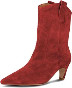 Женские модные ботильоны с заостренным носком, закрытые, на низком каблуке «киттен», вестерн-стиль, на холодную погоду, теплые обувь, размеры 4-16 США Wo wagas, Red