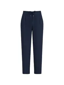 Окрашенные брюки из льняной габардины с шнурком и двумя защипами Brunello Cucinelli, синий