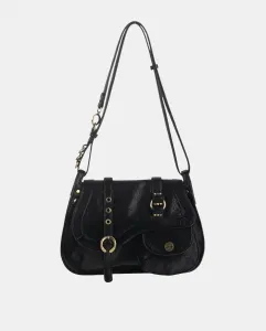 Средний кожаный плечевой мешок с клапаном Volum, черный