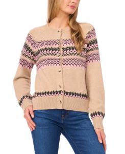 Женский кардиган с круглым вырезом и длинными рукавами в стиле Fair Isle CeCe, Biscuit Heather