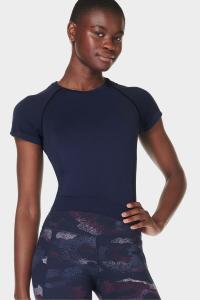 Спортивная укороченная бесшовная футболка для тренировок Sweaty Betty, синий