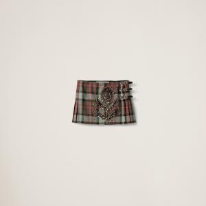 Клетчатая мини-юбка с вышивкой MIU MIU, милитари/вишневый
