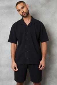 Рубашка с короткими рукавами и фактурным воротником Threadbare, черный